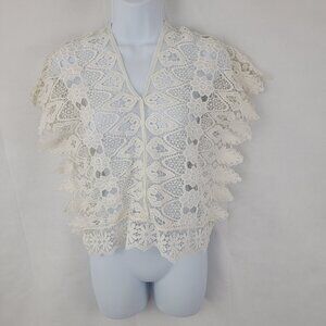 Womens SMALL? Blouse Top Knit Embroidered WHITE Beachy Boho Festival Cover Up
